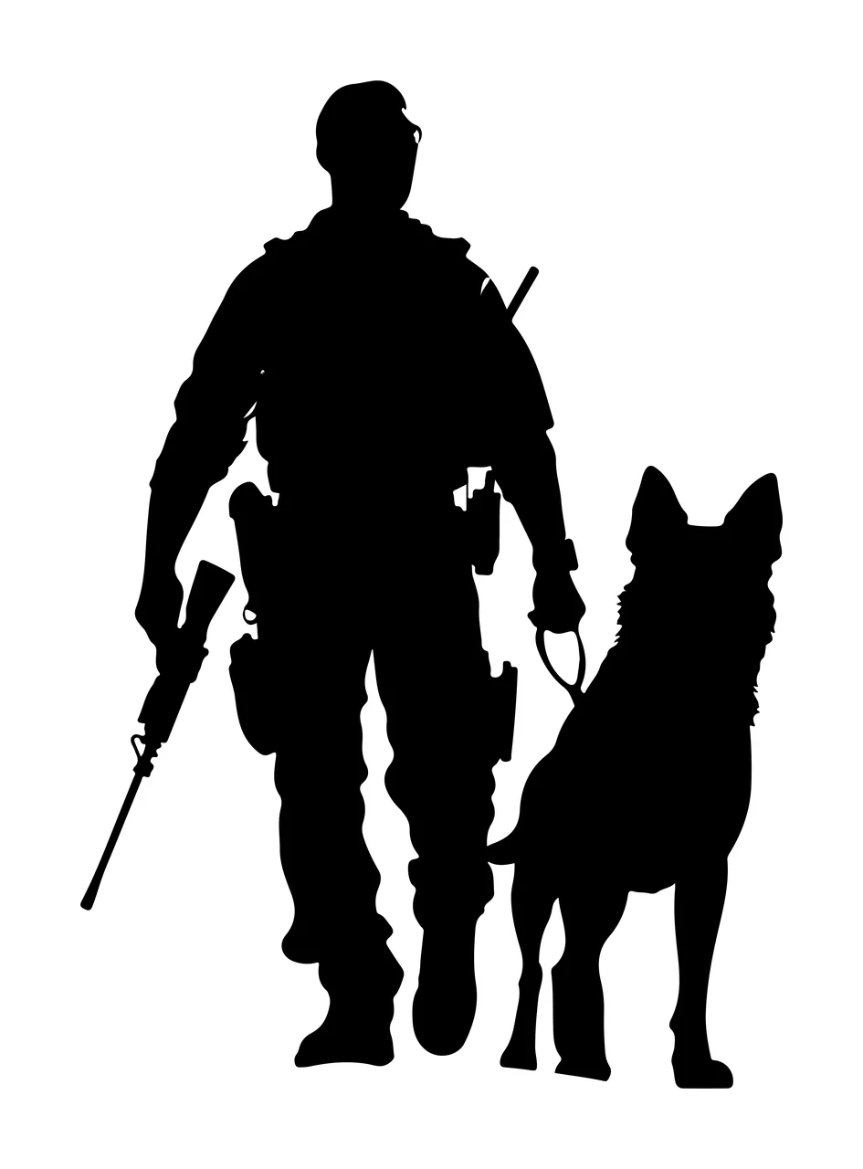 Dog Person With Firearm walking leash gear silhouette black