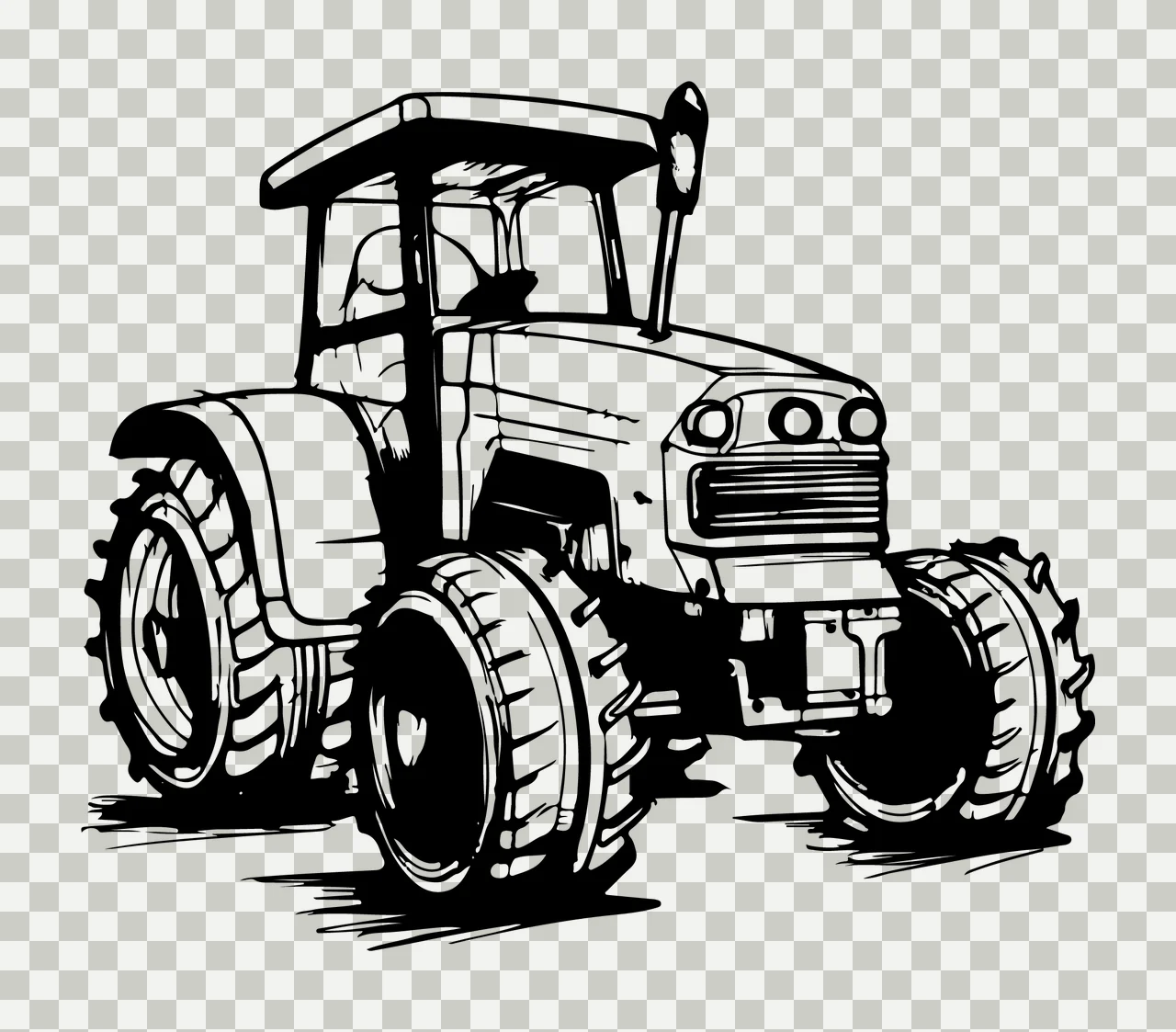 Tractor Facing Right Line Illustration stationary cab tires transparency and detail preview thumbnail