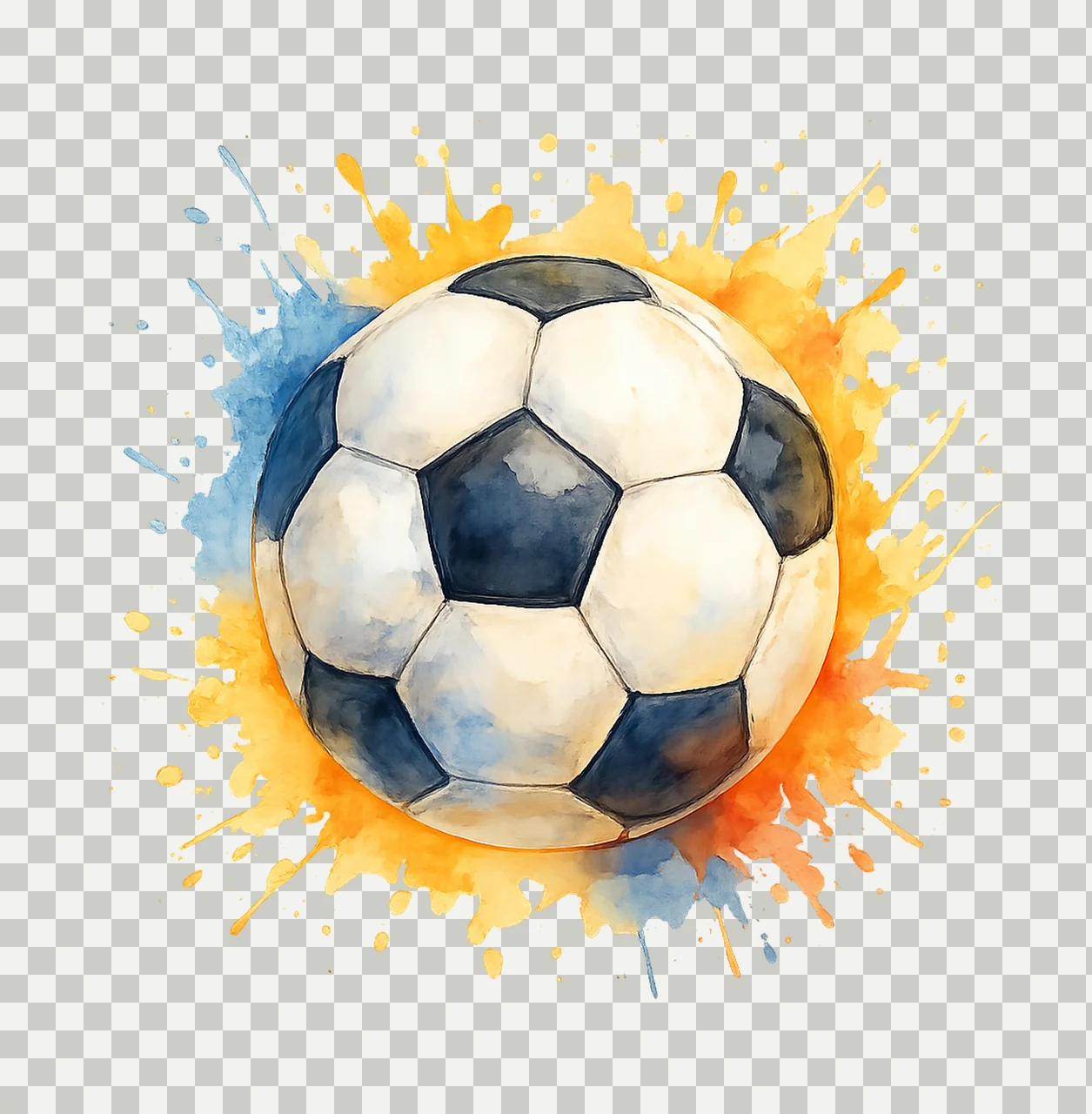Sport Soccer Ball Splash With Watercolour blue yellow black transparency and detail preview thumbnail
