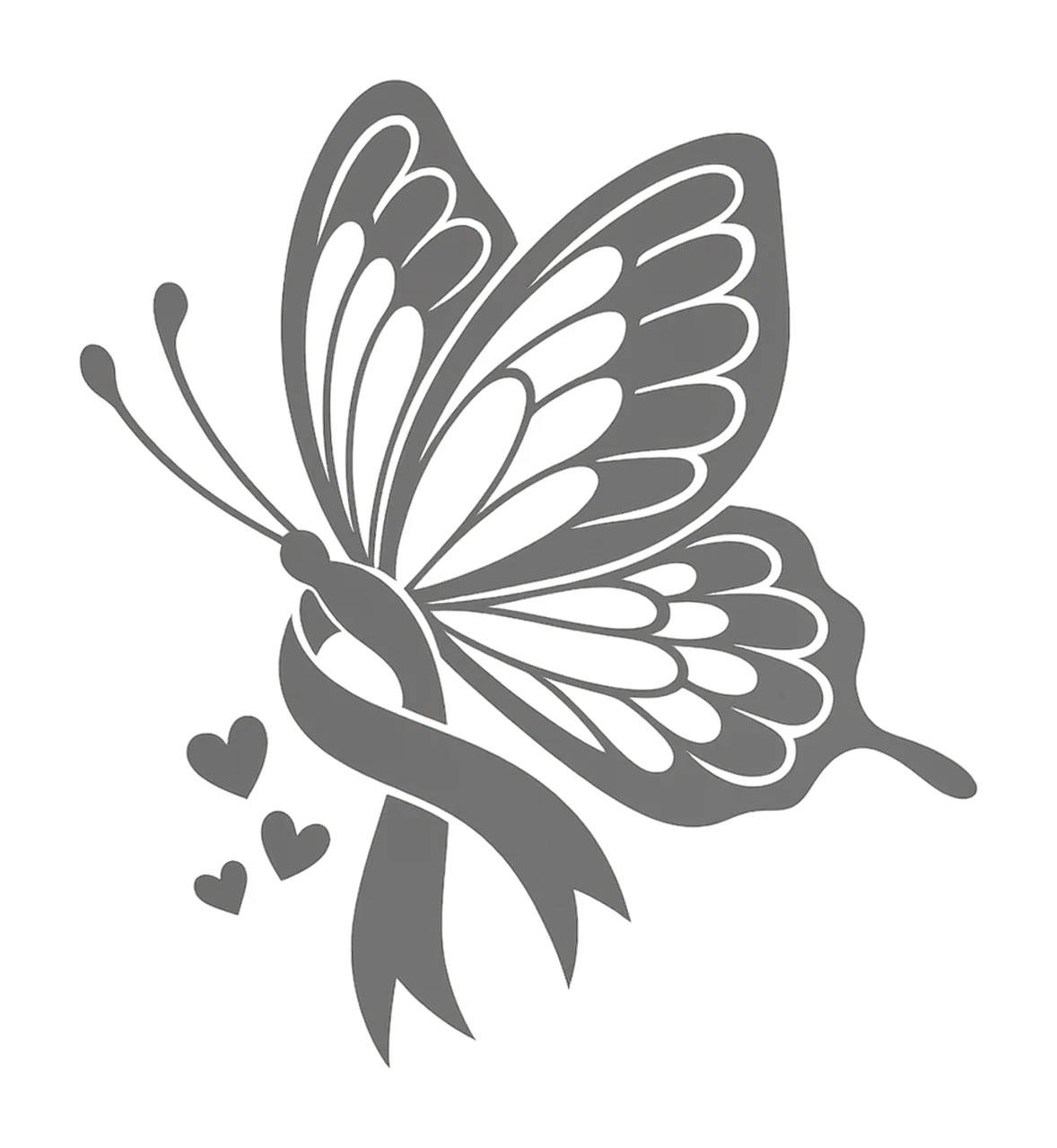 Butterfly Flying With Ribbon And Hearts In Gray minimalist
