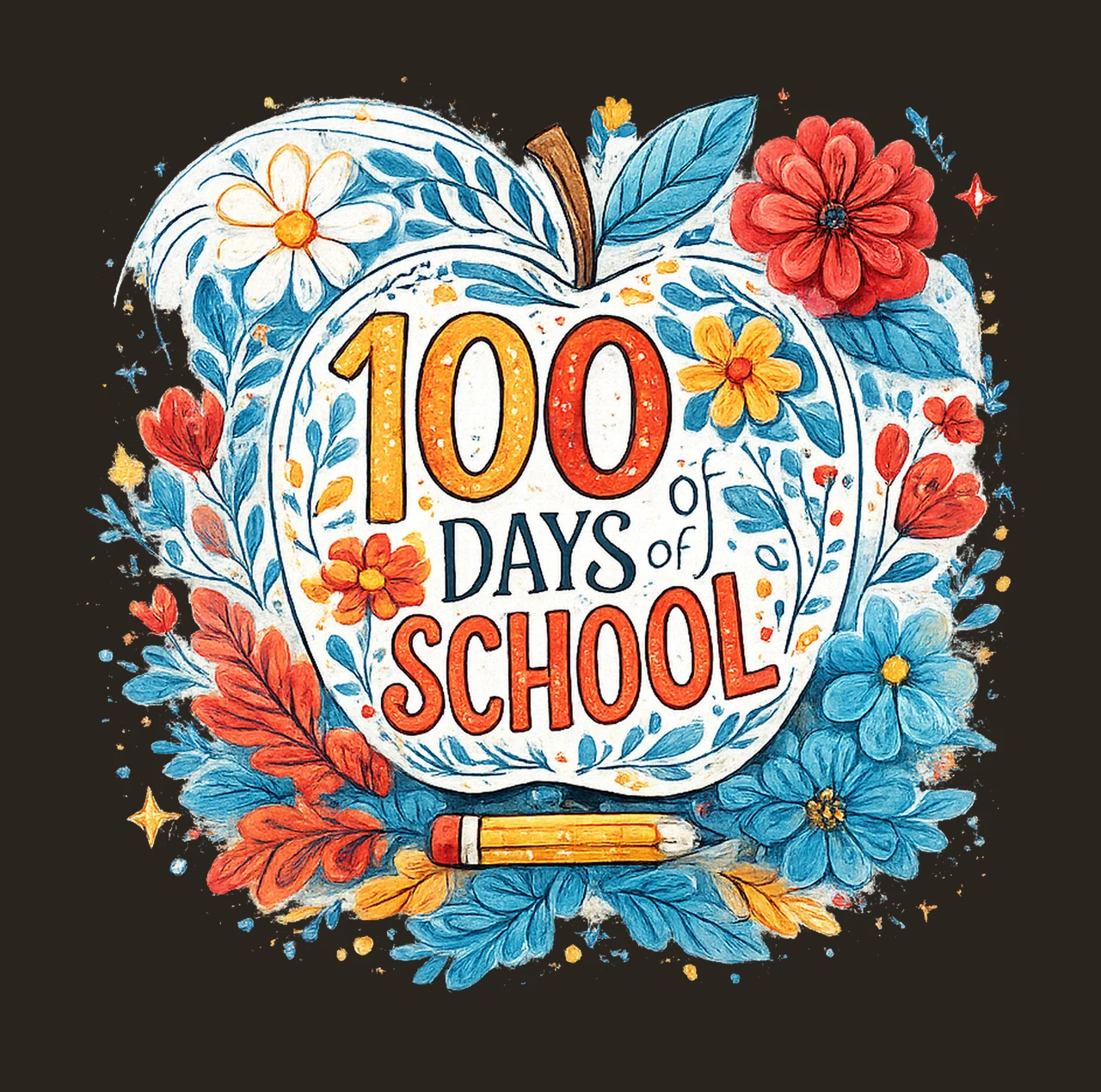 Retro 100 days of school Happy 100 days design Preppy contrast preview thumbnail