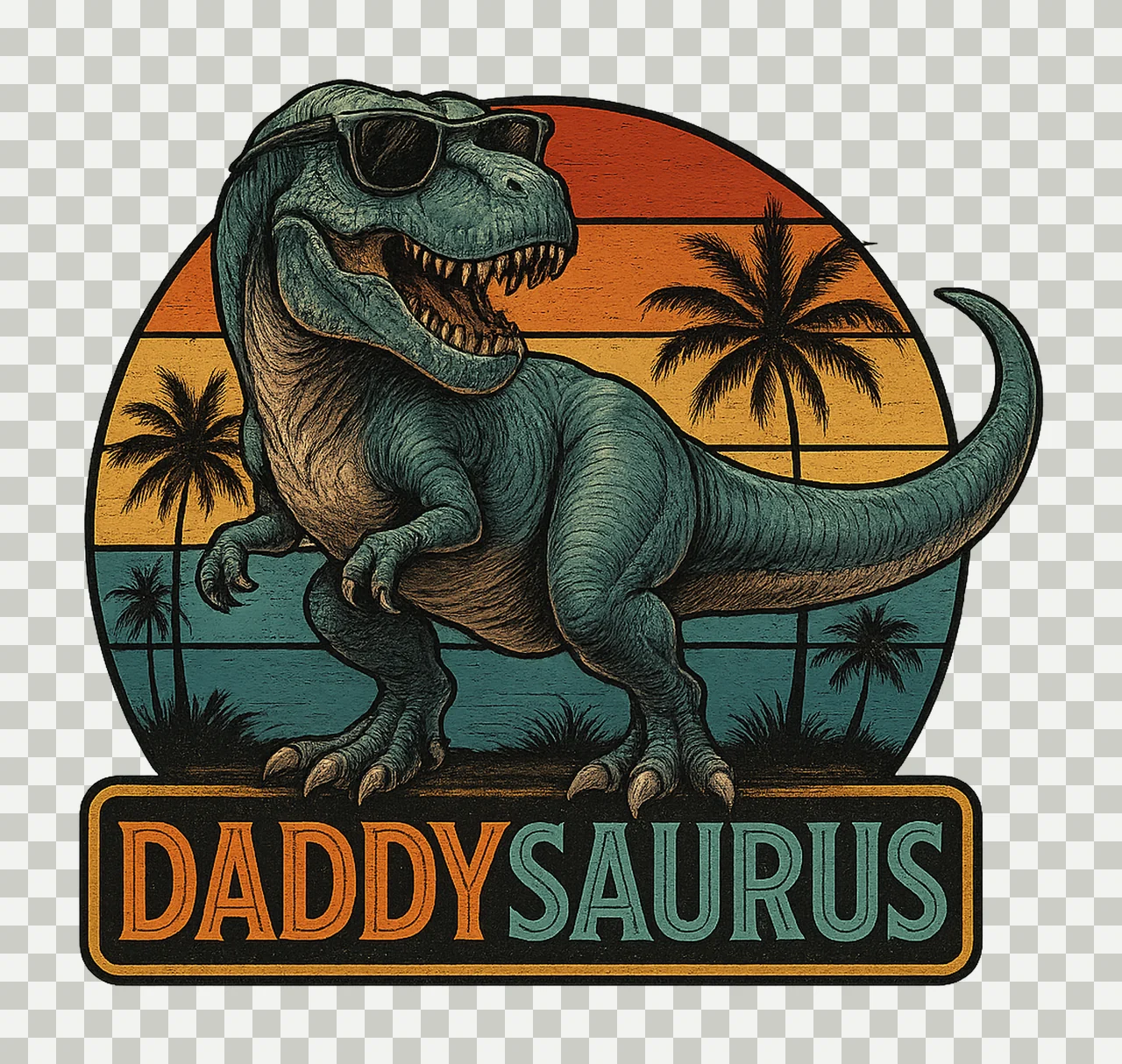 Retro Daddysaurus Papa Saurus rex Dinosaur Family Dino transparency and detail preview thumbnail