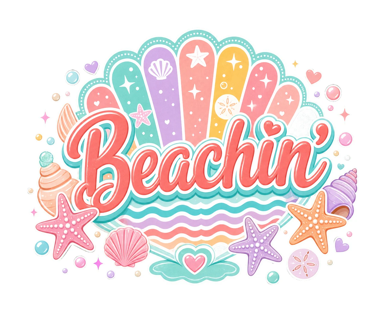 Everyday Summer Beachin Digital Design Girly Variation A