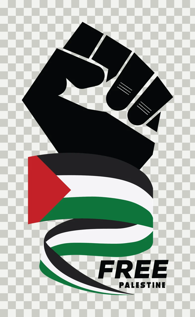 Free Palestine Fist Graphic Element raised ribbon black white transparency and detail preview thumbnail