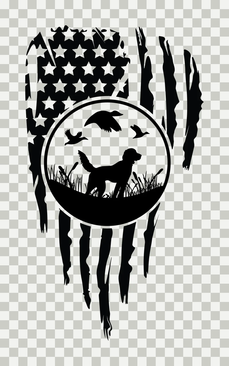 Duck Hunting American Flag Dog Graphic standing flying ducks transparency and detail preview thumbnail