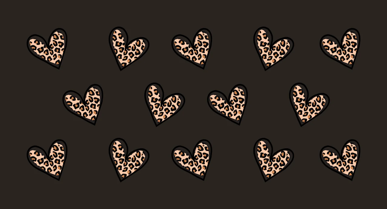Cartoon Illustration of Leopard-print heart pattern with leopard-print hearts, black outlines and white background in beige and brown contrast preview thumbnail