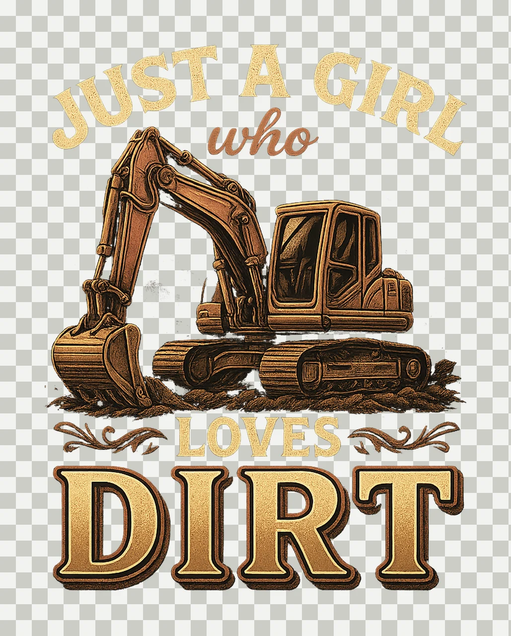 Just Girl Who Loves Dirt Pink Excavator Sublimation Design transparency and detail preview thumbnail