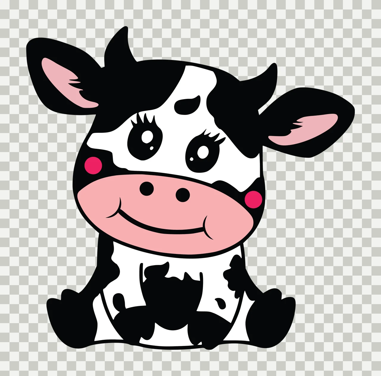 Cow Simple Silhouette Of A Sitting ears horns black white background transparency and detail preview thumbnail