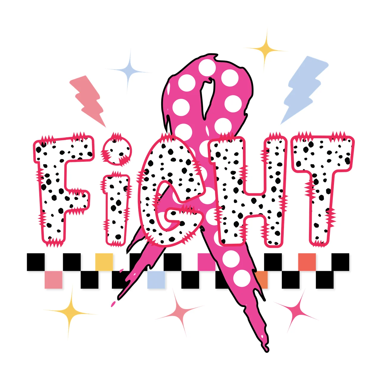 Fight Typography With Ribbon And Checkers displayed lightning bolt