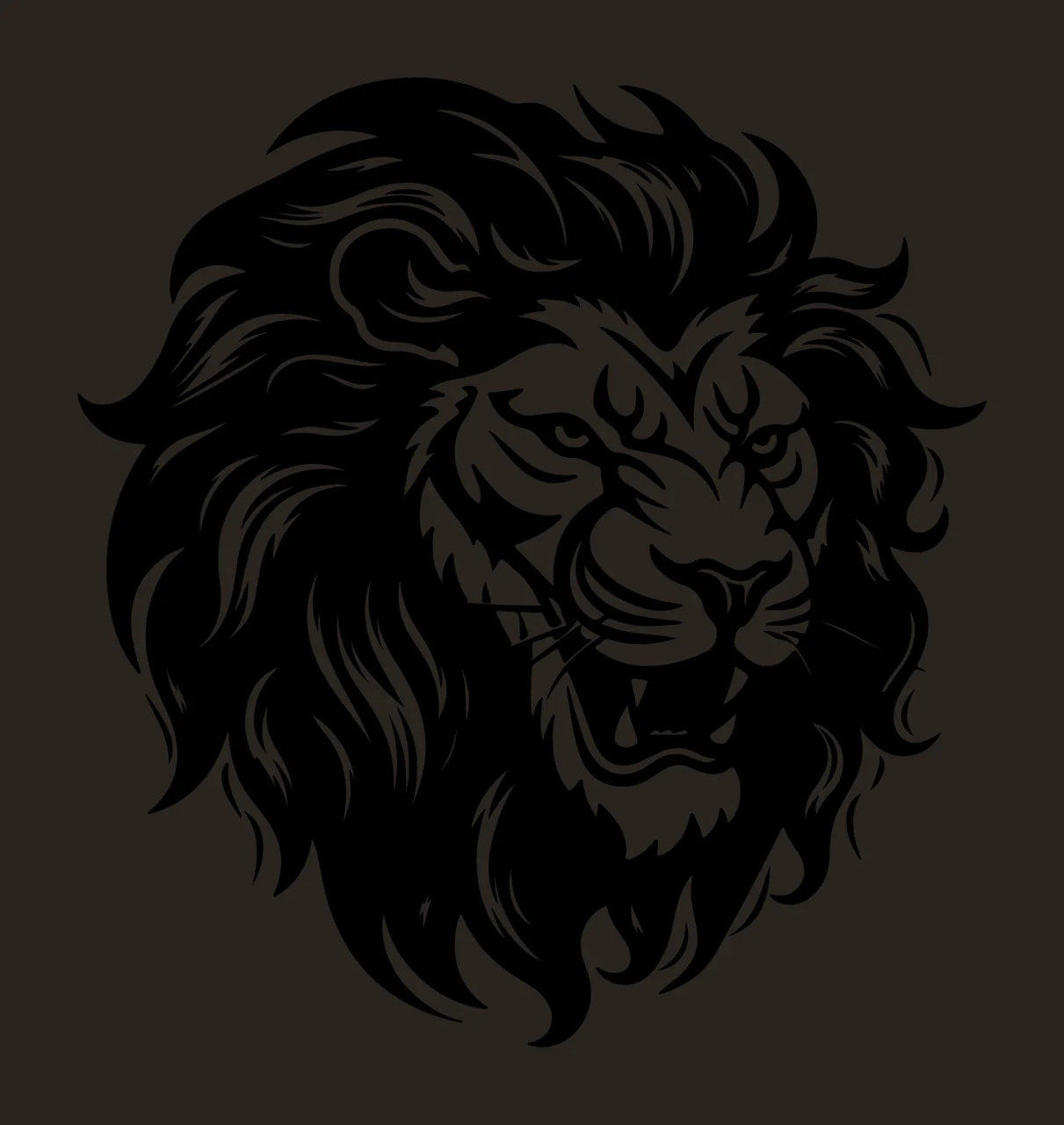 Lion Head Detailed Roaring Silhouette mane black white plain contrast preview thumbnail