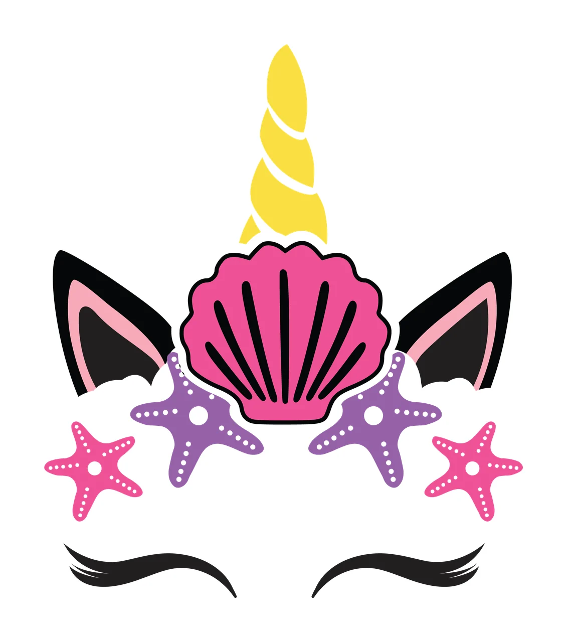 Unicorn Silhouette With Shells And Starfish head seashell eyes