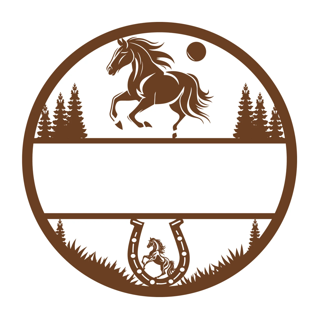 Horse And Horseshoe Circular Emblem Design running forest circle