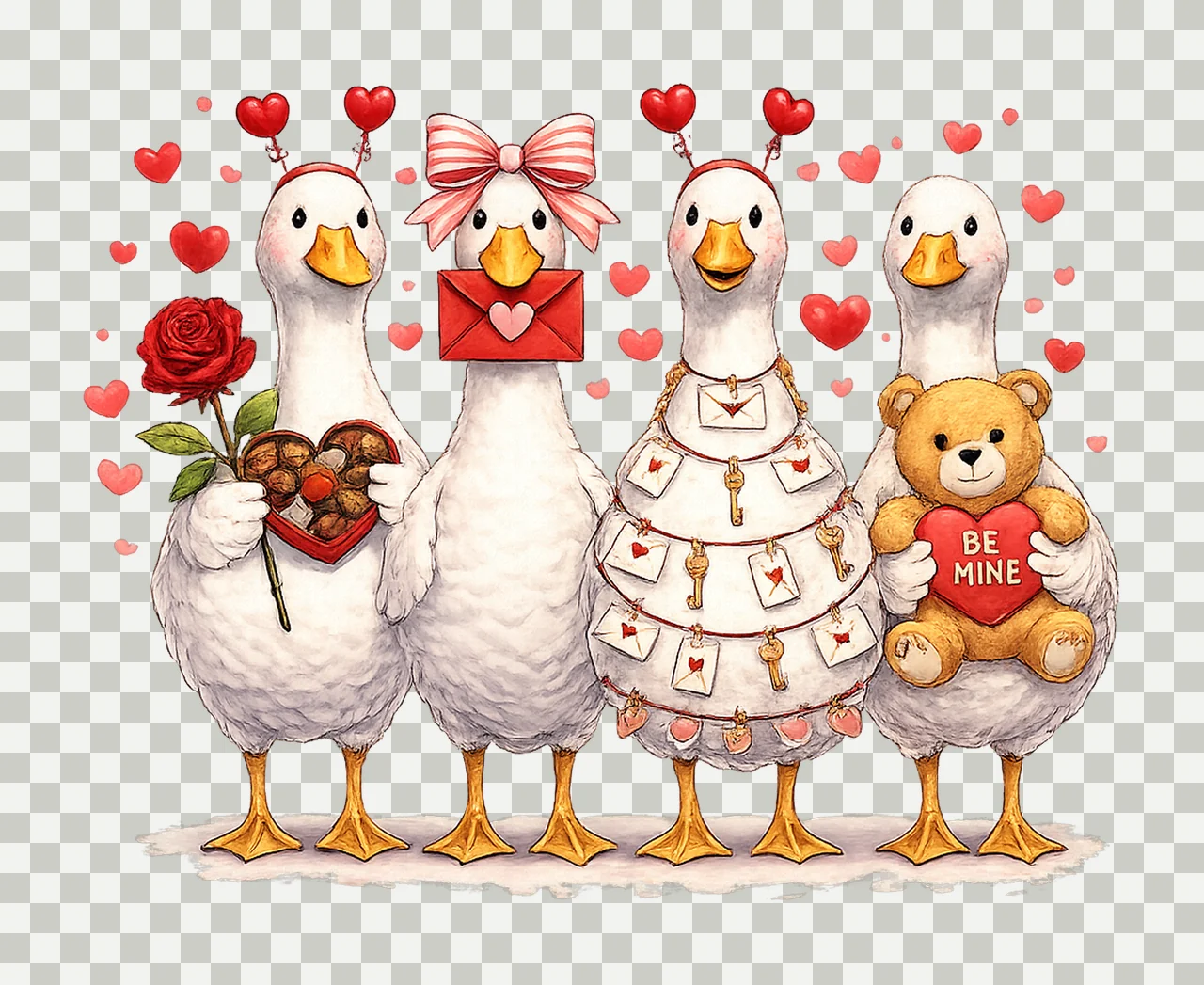 Valentine Goose Pink Coquette Design Funny Valentine Duck transparency and detail preview thumbnail