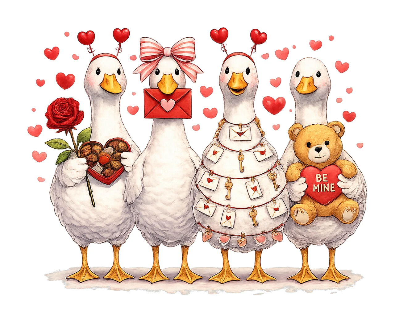 Valentine Goose Pink Coquette Design Funny Valentine Duck