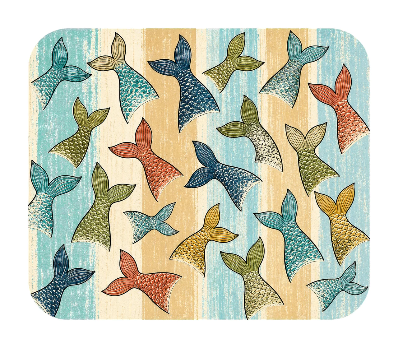 Fish Tail Pattern Coastal Stripe Design Fishing Variation D