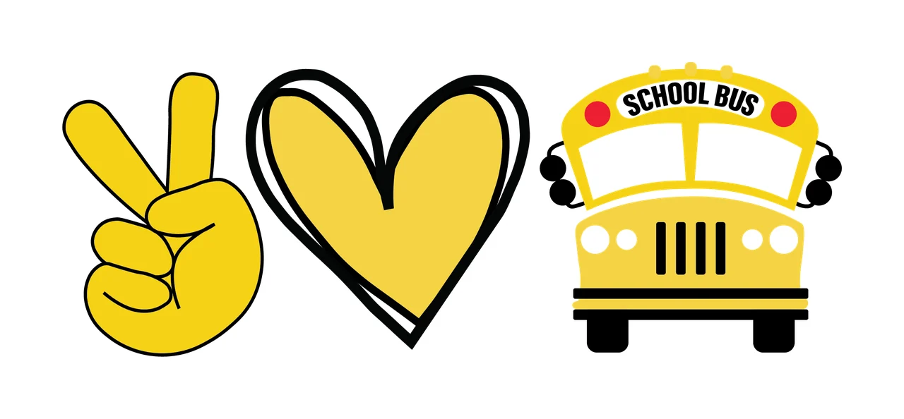School Bus Peace Sign And Heart Icon black graphics transportation