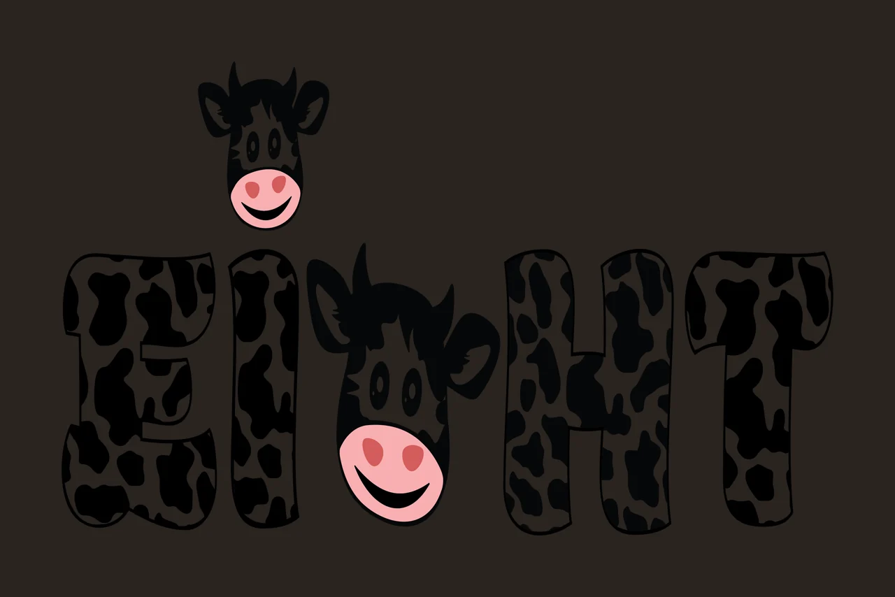 Cow Eight Text With Patterns displaying word letters heads contrast preview thumbnail