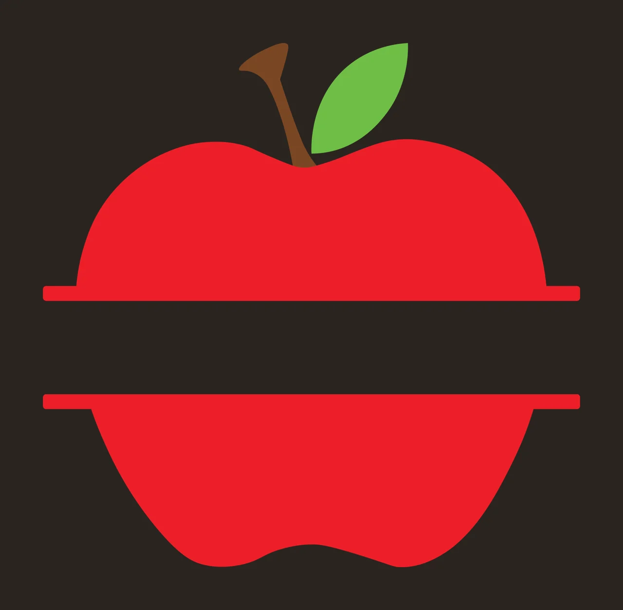 Apple Shape With A Split Horizontal Line divided leaf stem contrast preview thumbnail