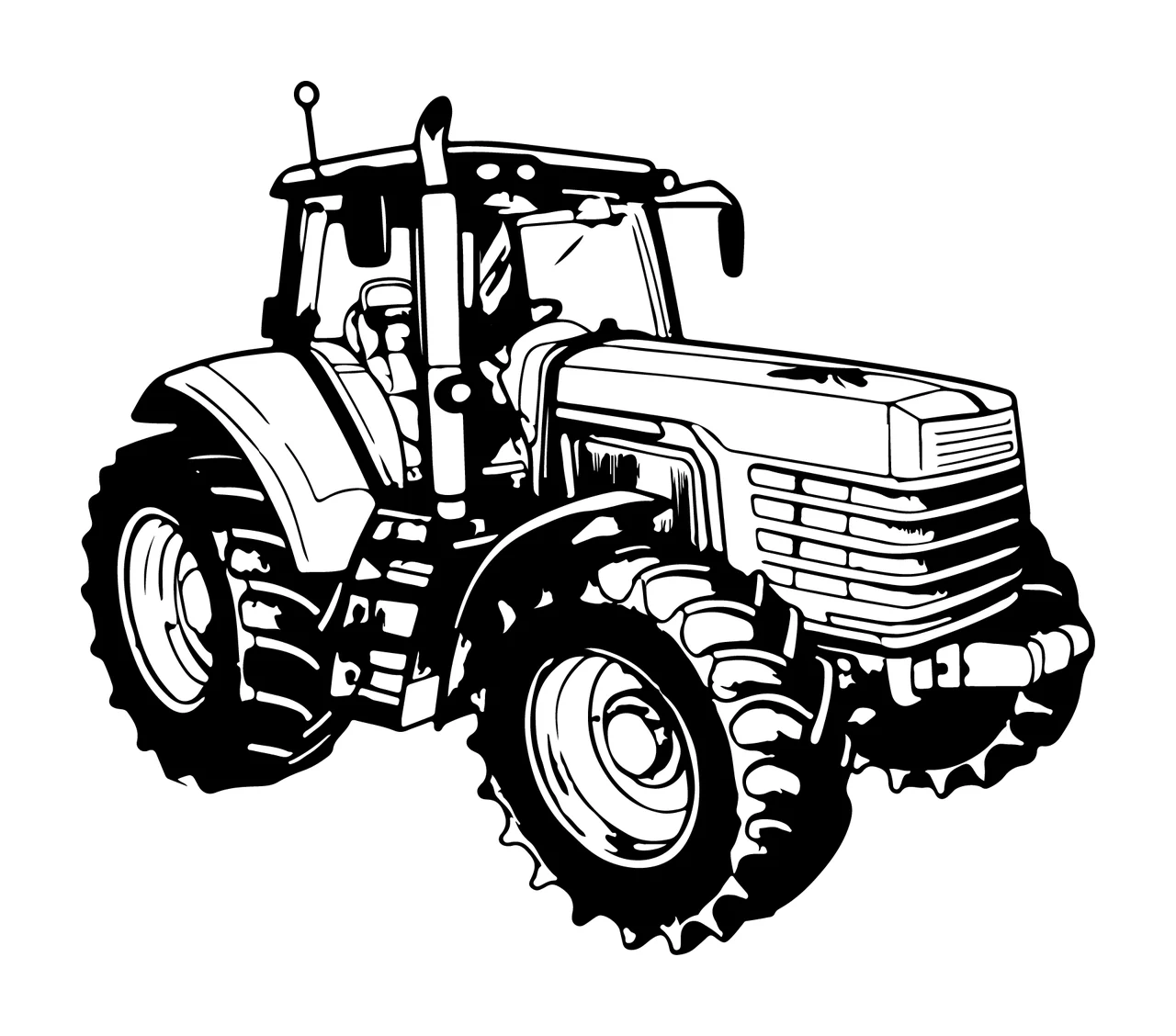 Heavy Tractor With Deep Treads tires grille cabin line art