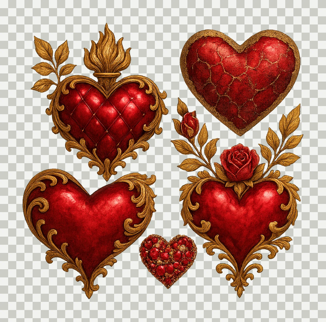 40 Red Hearts Love Valentine Artwork Wedding Antique Retro transparency and detail preview thumbnail