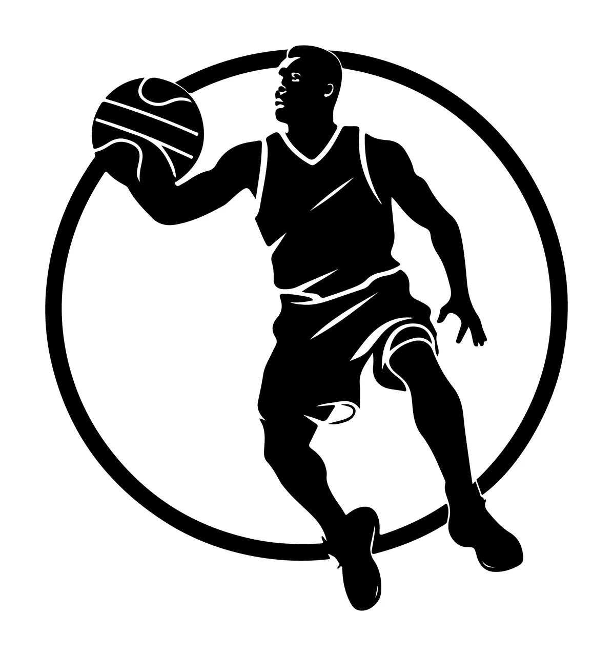 Player Basketball Silhouette In Circle holding black white