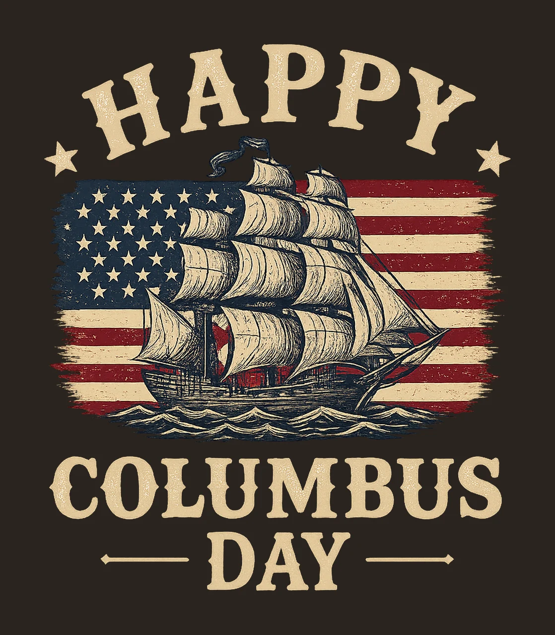 Columbus Day Vintage Ship American Flag Patriotic Retro contrast preview thumbnail