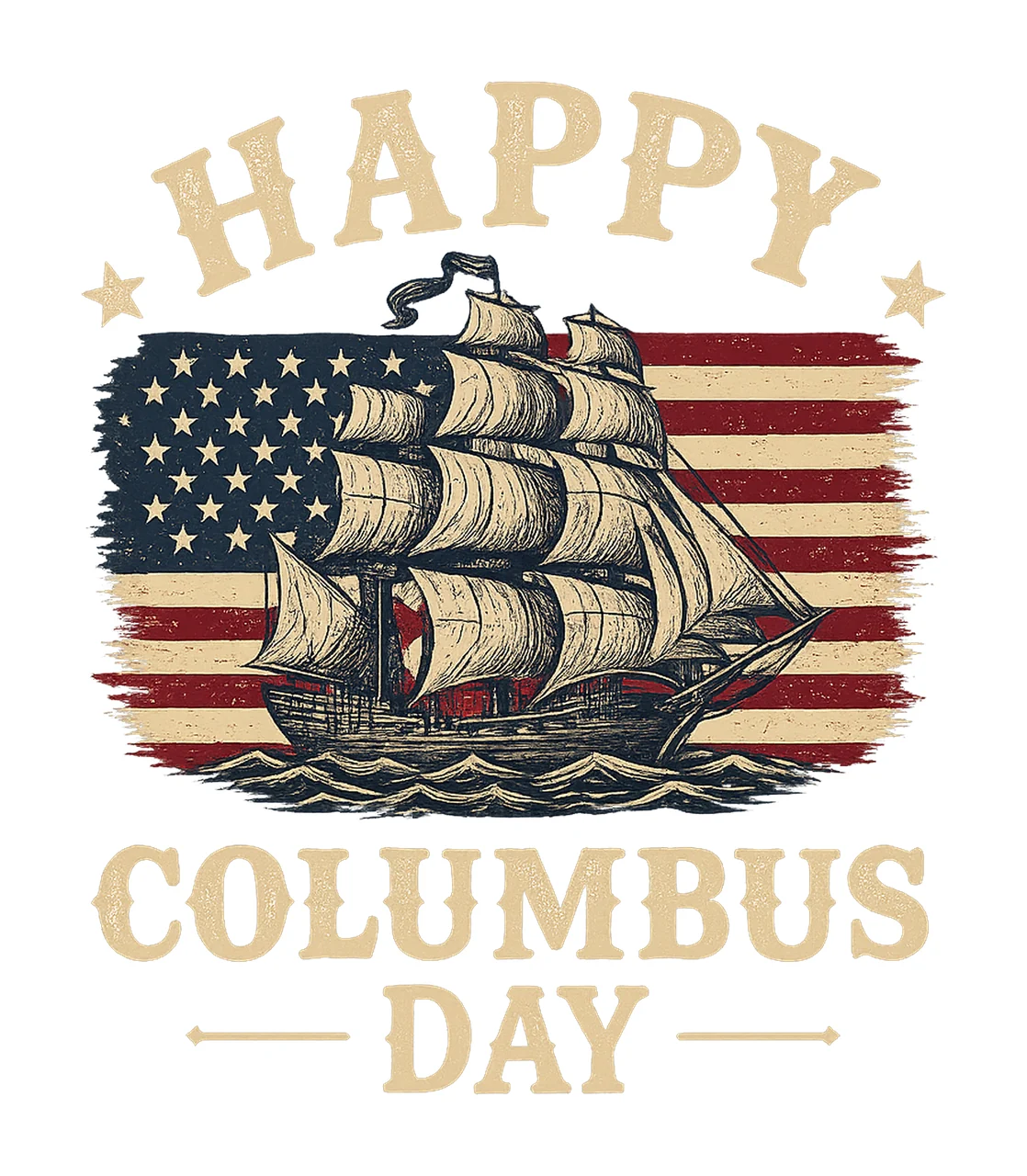 Columbus Day Vintage Ship American Flag Patriotic Retro
