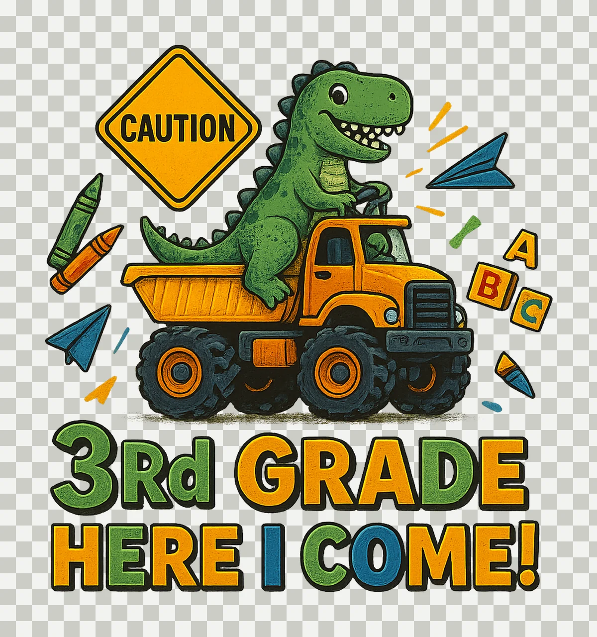 3rd Grade Monster Truck Back to School Rex Design Kids Shirt transparency and detail preview thumbnail