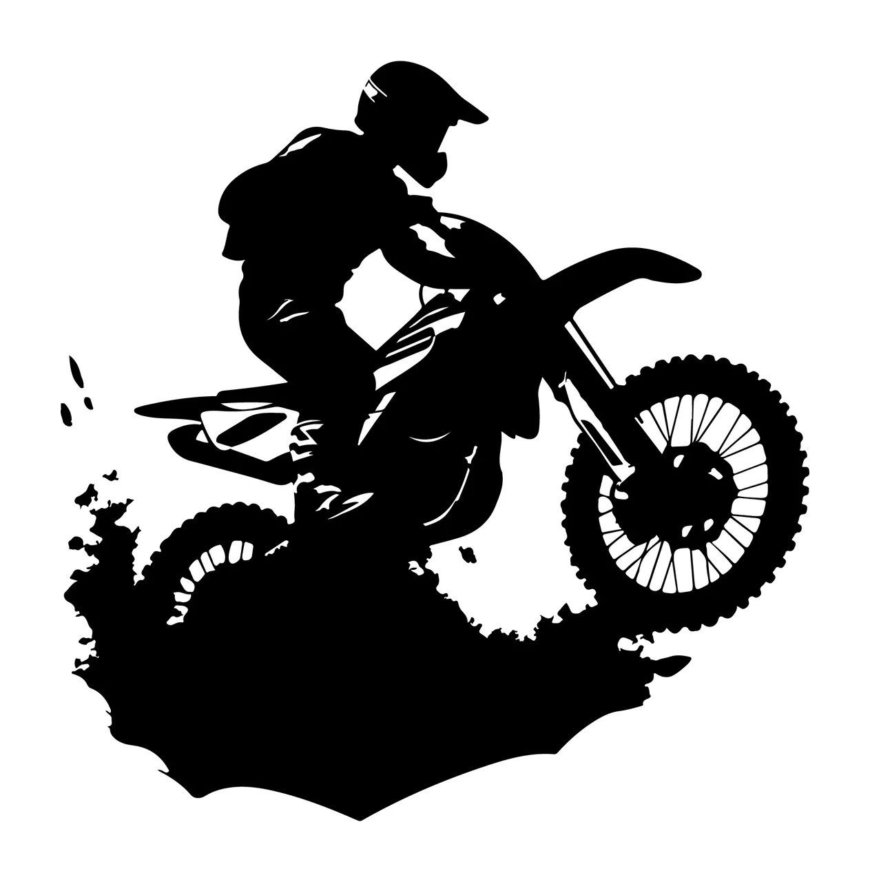 Motocross Rider Silhouette Jumping Dirt Bike splash black white