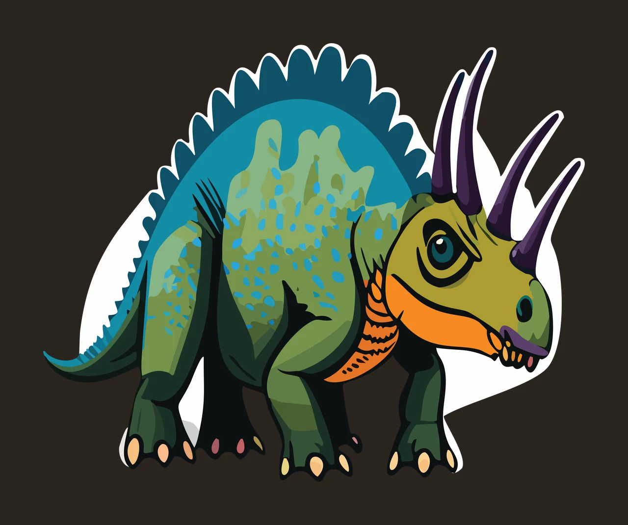 Dinosaur Black Silhouette Triceratops Line Art Standing horns contrast preview thumbnail