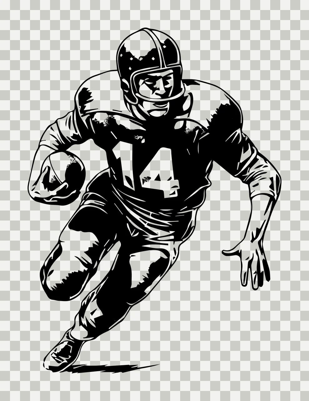 Football Player 14 Running With Ball helmet jersey line art transparency and detail preview thumbnail