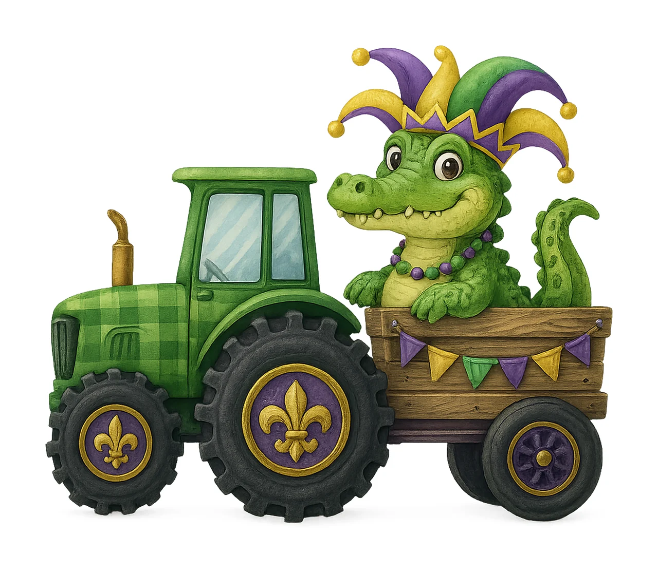 Kids Mardi Gras Alligator Tractor Watercolor Animal Design