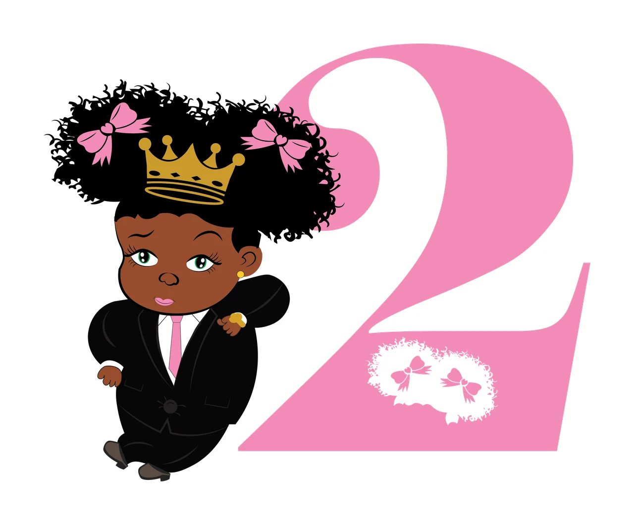 Black 2 Silhouette Of A Curly Haired Figure standing number two
