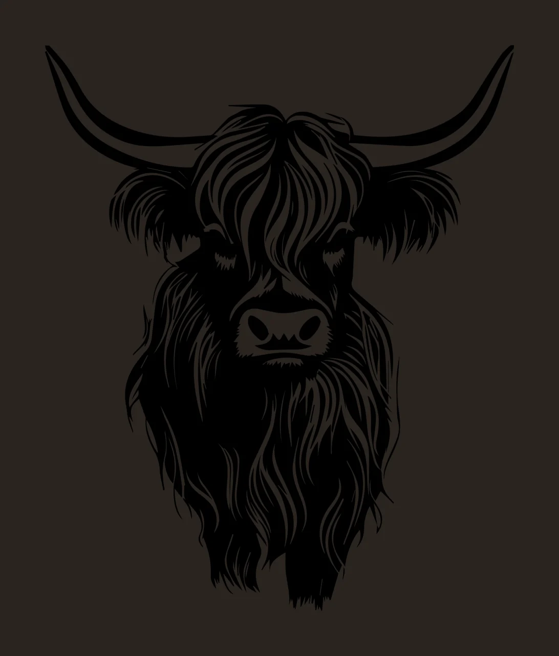 Highland Cow Head Silhouette facing forward horns high contrast contrast preview thumbnail