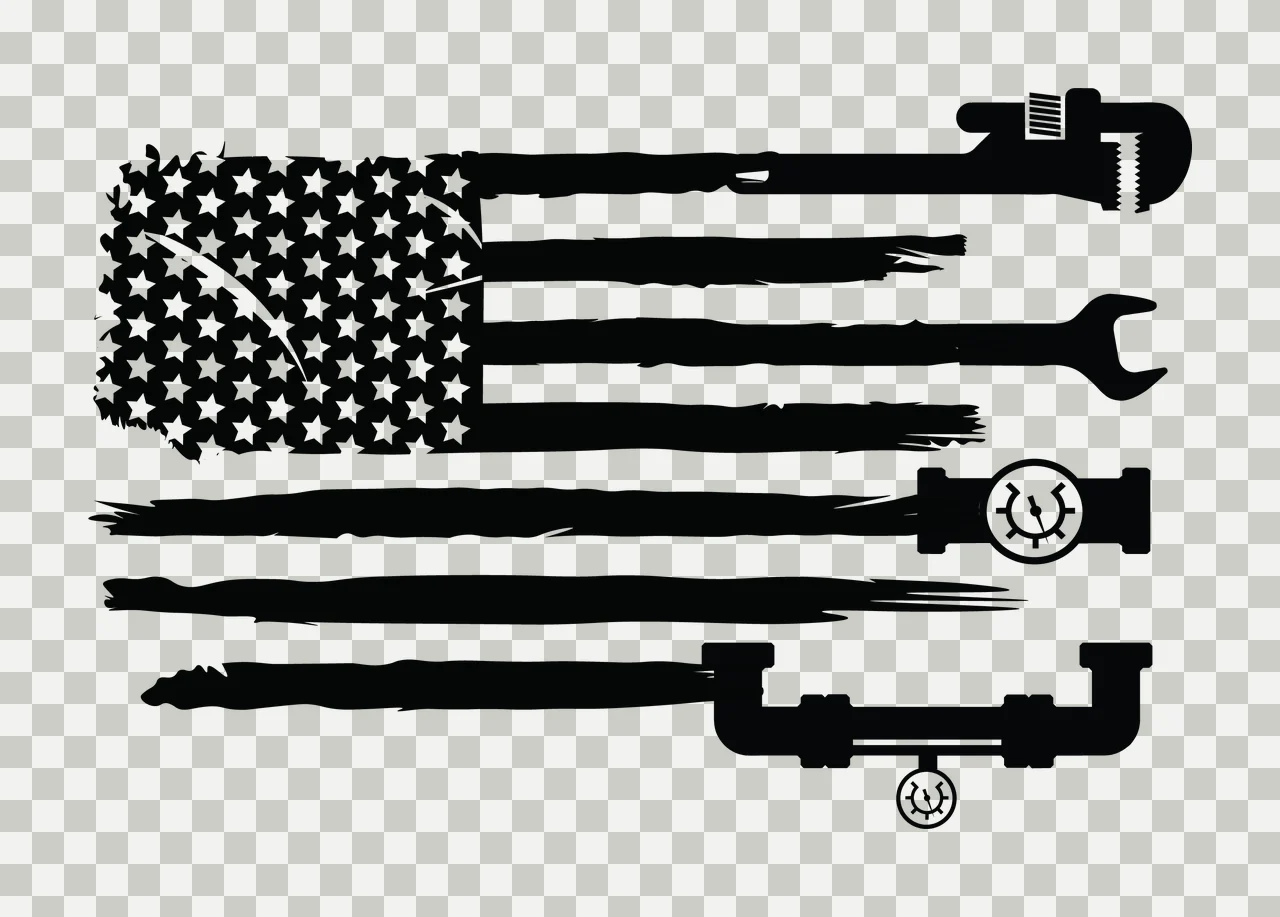 Flag American With Plumbing Tools stars stripes wrench pipe transparency and detail preview thumbnail