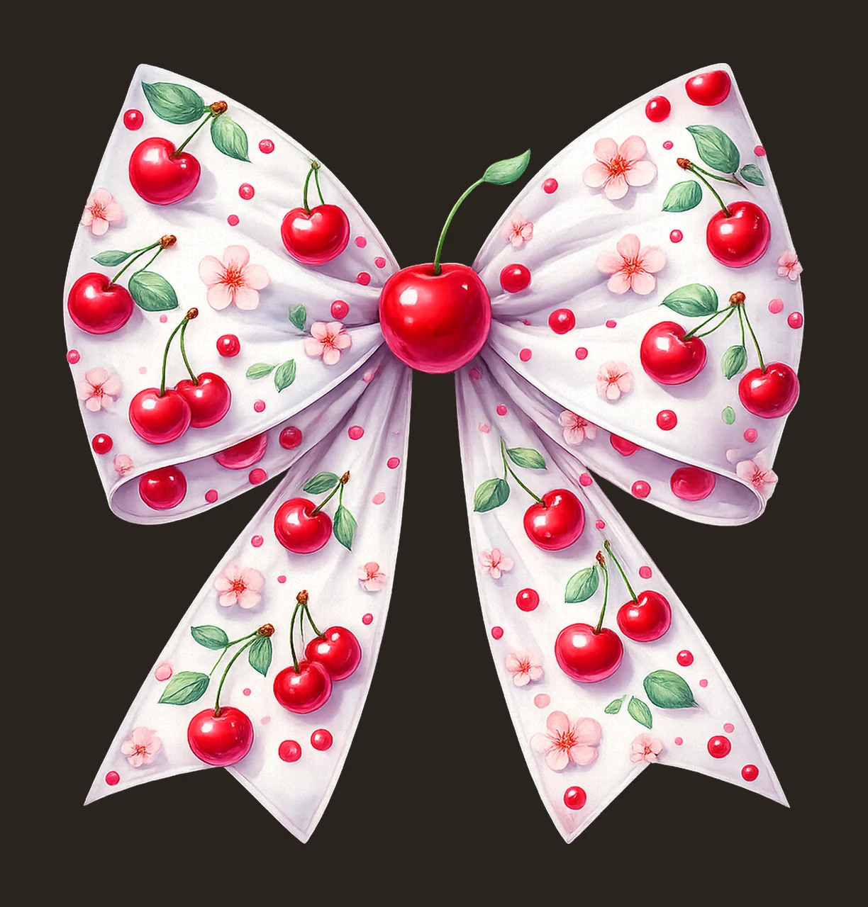 Cherry ribbon bow coquette design kawaii cherry print contrast preview thumbnail