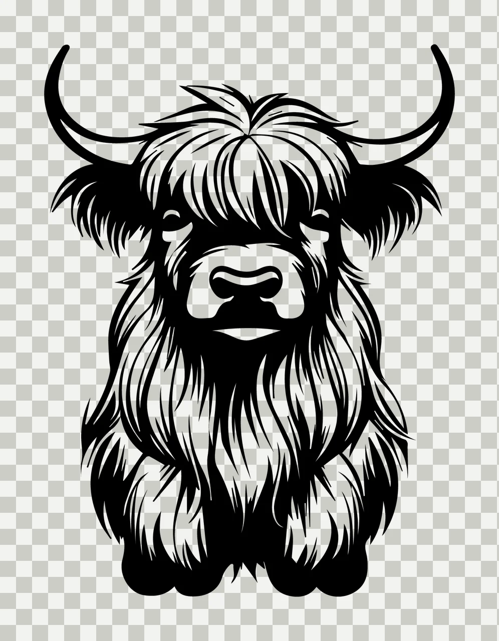 Black And White Bull Head horns fur animal 39 F16 Highland Cow transparency and detail preview thumbnail