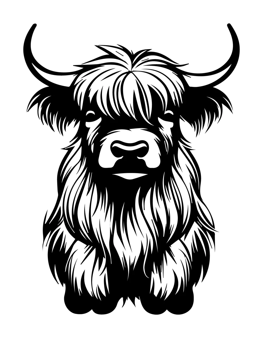Black And White Bull Head horns fur animal 39 F16 Highland Cow