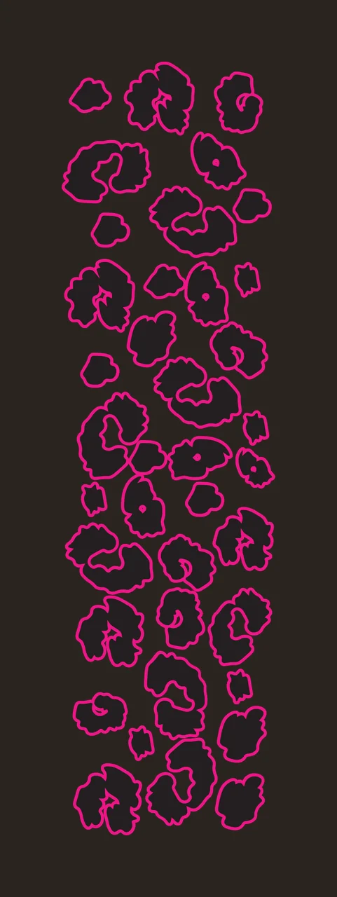Leopard print pattern Illustration with rosettes, leopard spots, pink outline and black fill in hot pink and white contrast preview thumbnail