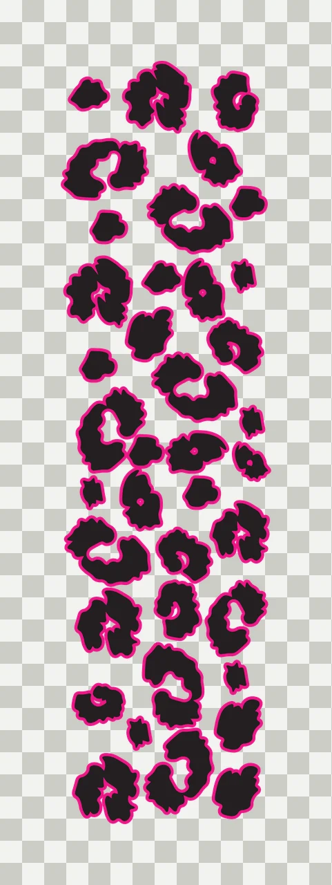 Leopard print pattern Illustration with rosettes, leopard spots, pink outline and black fill in hot pink and white transparency and detail preview thumbnail