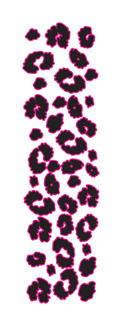 Leopard print pattern Illustration with rosettes, leopard spots, pink outline and black fill in hot pink and white