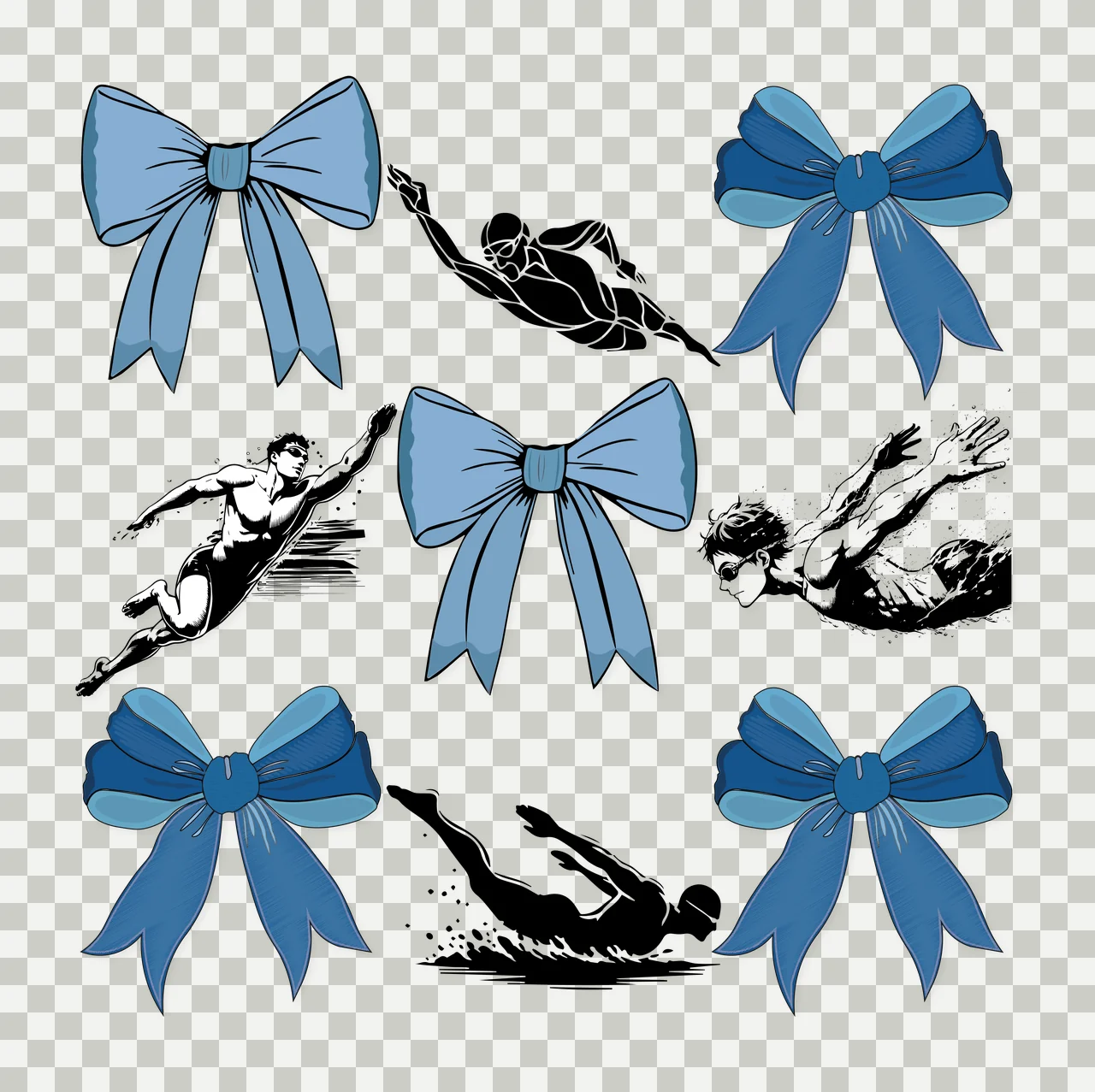 Swimming Swimmers And Decorative Bows Pattern swimmer bow silhouette transparency and detail preview thumbnail