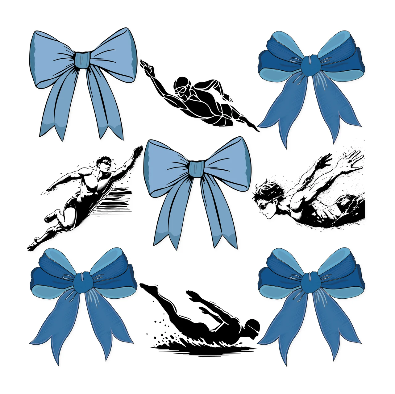 Swimming Swimmers And Decorative Bows Pattern swimmer bow silhouette