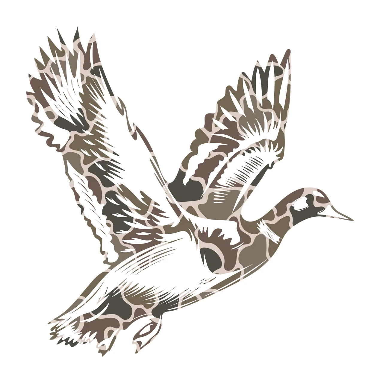 Duck Flying Silhouette Pattern Illustration ornate black white