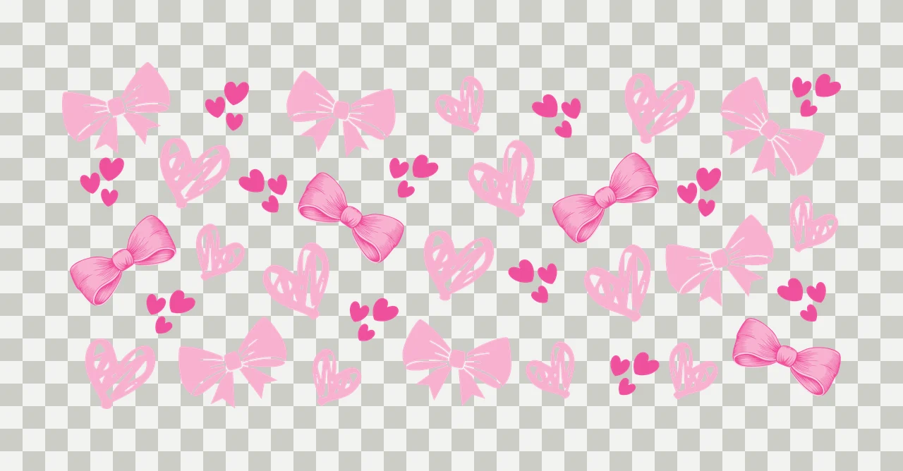 Bow Can Glass Wrap Black Bows And Hearts pattern of heart silhouette transparency and detail preview thumbnail
