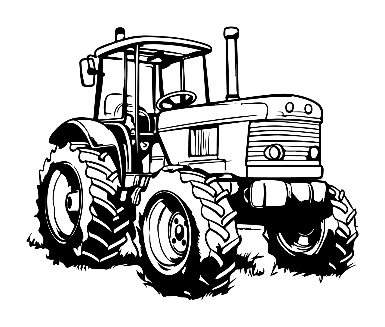 Front View Industrial Farm Tractor stationary tires headlights