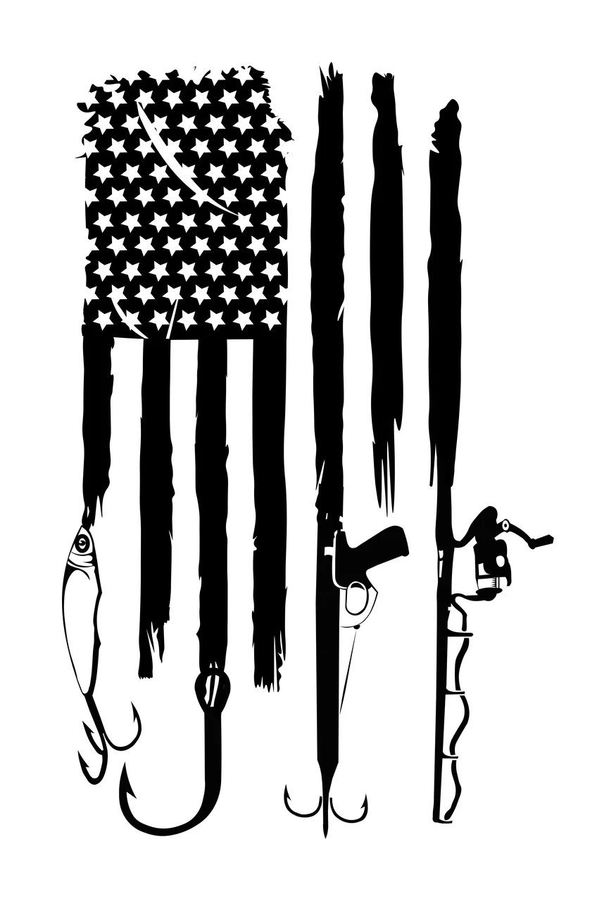 Fishing Usa Flag Gear Graphic Element stars stripes lure hook