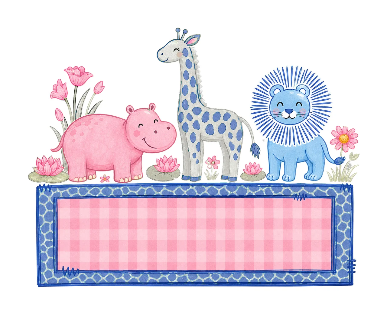 Hippo giraffe and lion trio with Name Patch girl Variation C