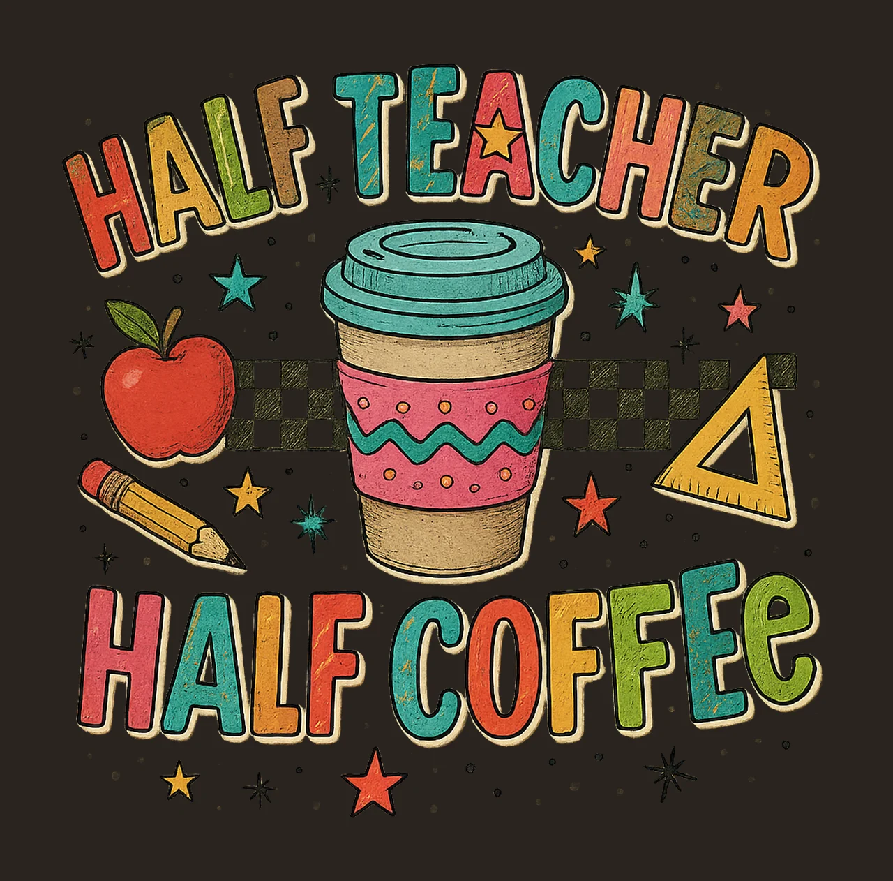 100 Days of School Half Teacher Half Coffee Preppy Teacher contrast preview thumbnail