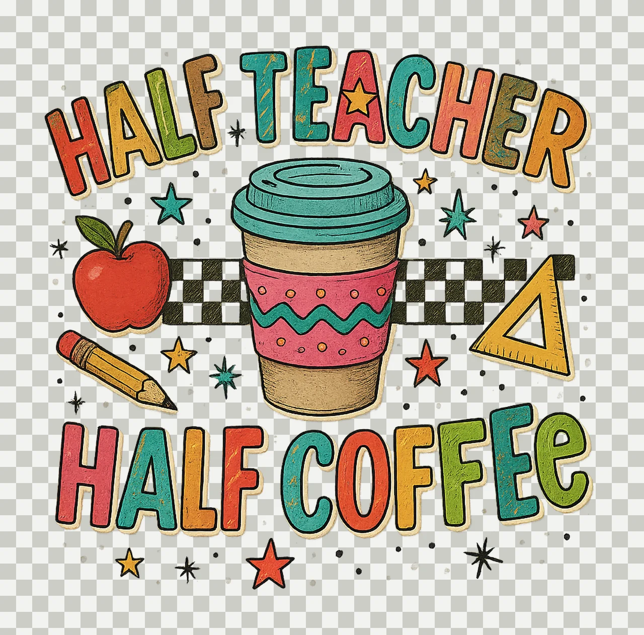 100 Days of School Half Teacher Half Coffee Preppy Teacher transparency and detail preview thumbnail